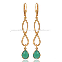 Beautiful Green Onyx Hammered Handmade yellow Gold Plated Sterling Silver